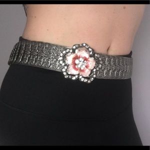 Silver Stretch Belt with Studded Flower